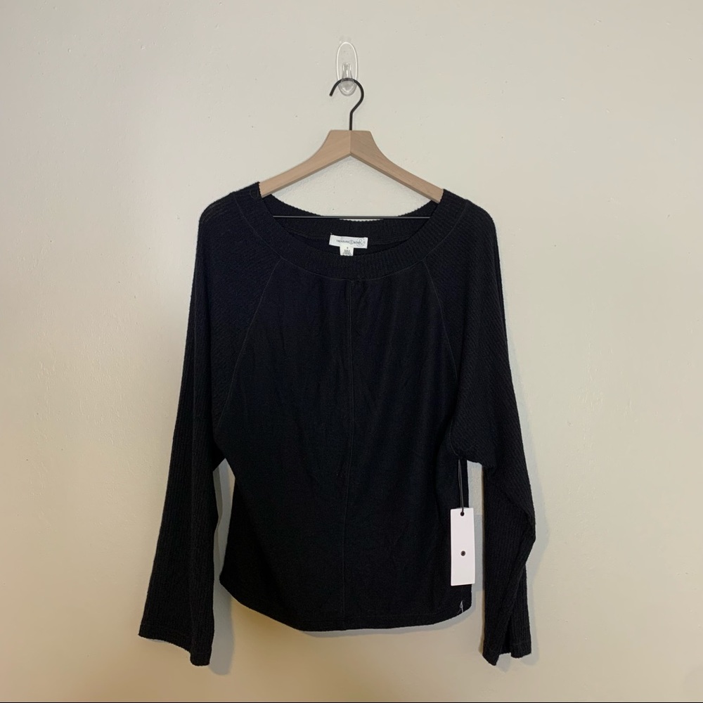 NWT Treasure & Bond Black Ribbed Knit Long Raglan Sleeve Top Small - Picture 3 of 12